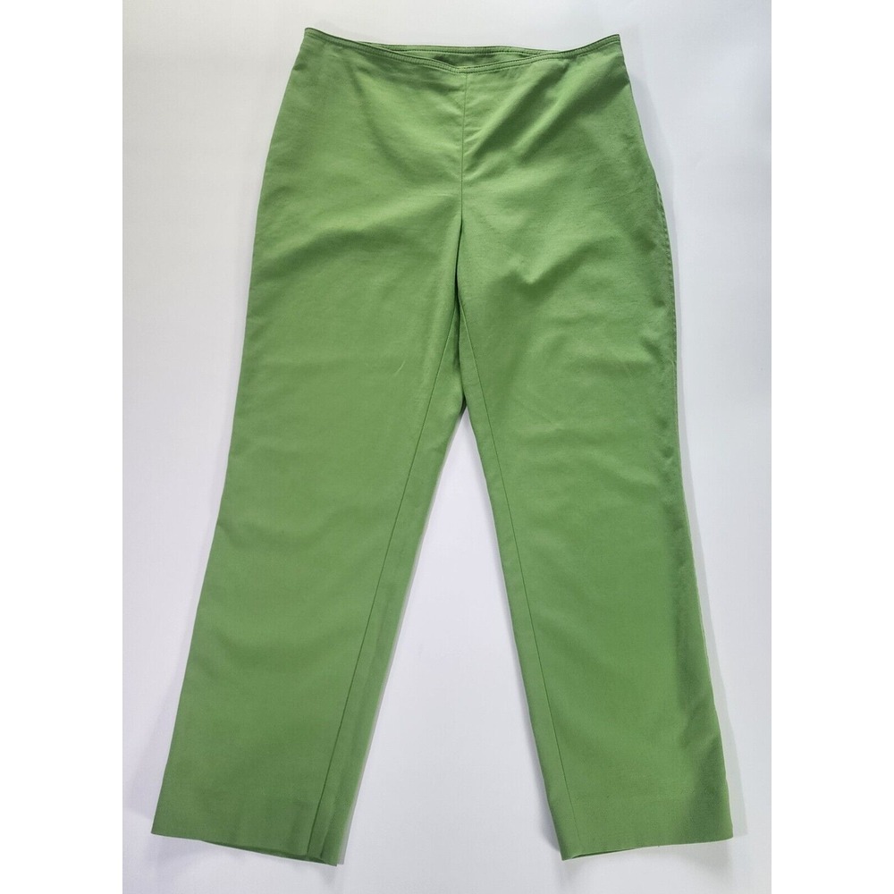 St John Pants Slacks Women's 4 Green Cotton Straight Leg Flat Front Zipper EUC
